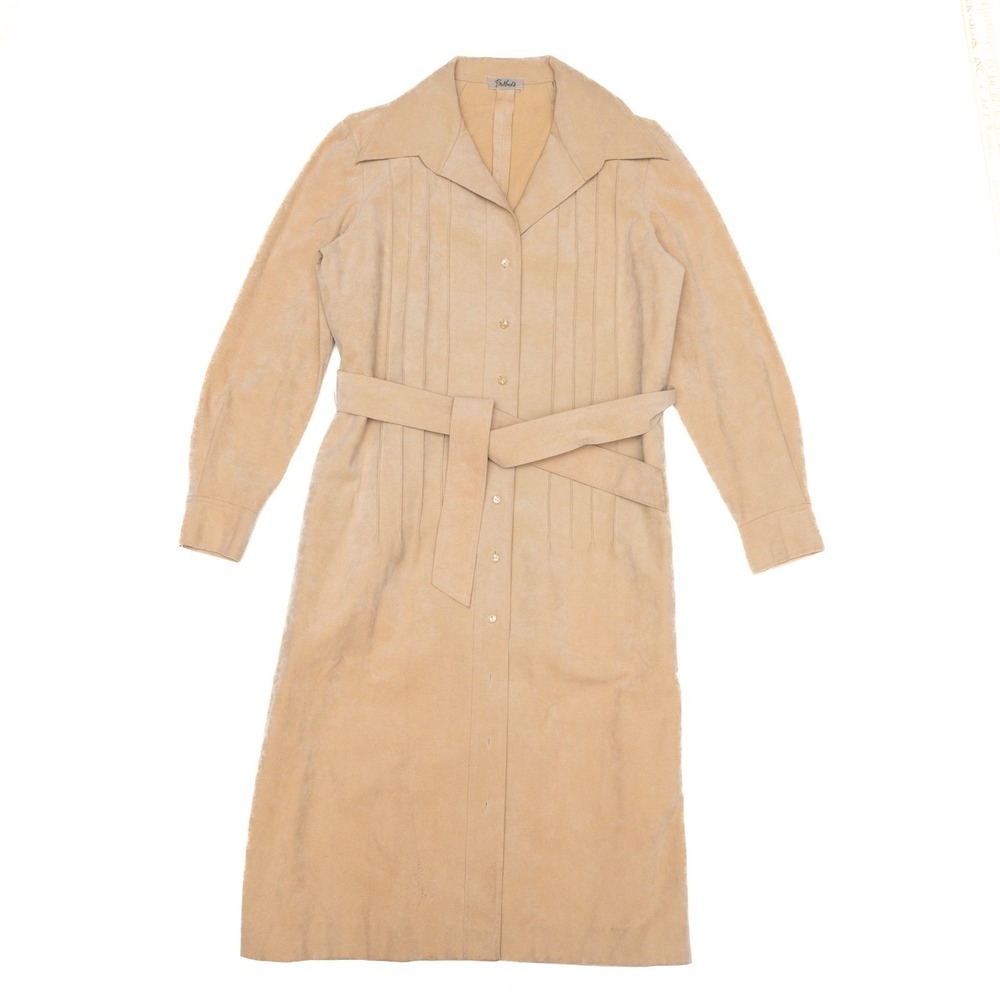 Vintage 50s 60s Bullock's Womens Medium Pleated Suede Over Coat Cream Jacket